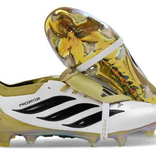 Adidas Predator Chaussures de foot blanc or sans lacets fermeture sangle contrefort irisé holographique terrain ferme