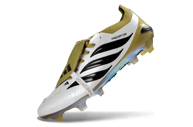 Adidas Predator Chaussures de foot blanc or sans lacets fermeture sangle contrefort irisé holographique terrain ferme 3