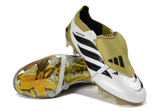 Adidas Predator Chaussures de foot blanc or sans lacets fermeture sangle contrefort irisé holographique terrain ferme 4