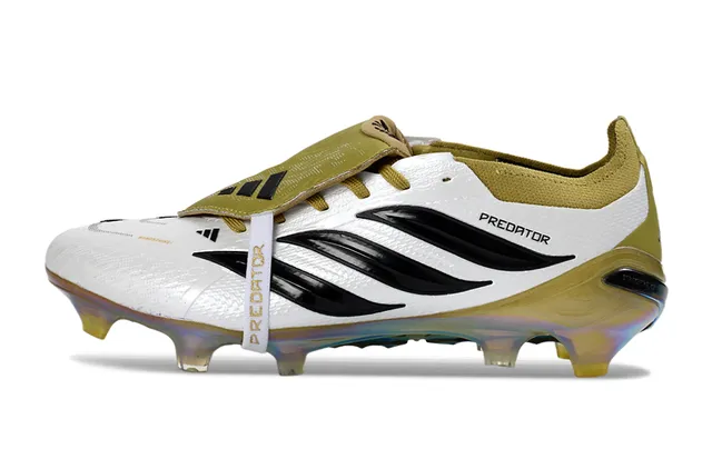 Adidas Predator Chaussures de foot blanc or sans lacets fermeture sangle contrefort irisé holographique terrain ferme 7