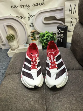 Adidas Red White Lightweight Racing Silhouette Gradient Midsole Running Shoes 10