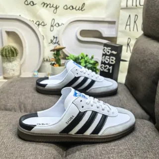 Adidas Samba সাদা এবং কালো পেছনবিহীন লুফার