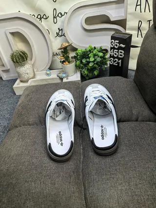 Adidas Samba White and Black Backless Loafers 8