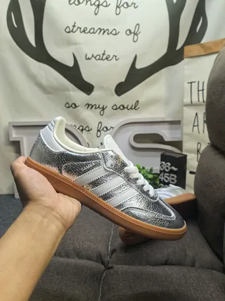 Adidas Silver White Metallic Textured Upper Three-Stripe Overlay Lifestyle Sneakers 5