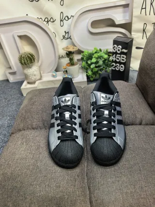 Adidas Superstar Metallic Silver and Black Lifestyle Sneakers 10