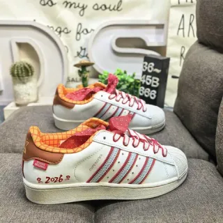 Adidas Superstar أبيض أحمر برتقالي بني حذاء أسلوب حياة