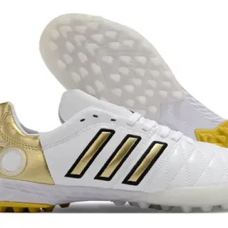 Adidas White Gold Quilted Upper Three Stripes Turf Soccer Shoes