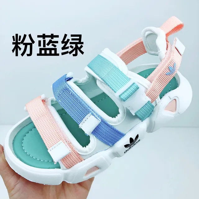 Adidas صنادل كاجوال أبيض وأخضر متعدد الحزام 5