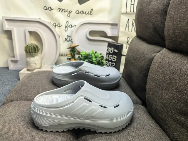 Adidas White Molded Monochrome Three-Stripe Side Detail Clog 20
