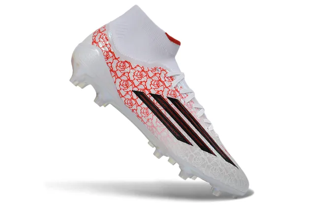 Adidas Branco Vermelho Alto Corte Colar de Meia Superior Sintético Superfície Firme Sapatos de Futebol 2