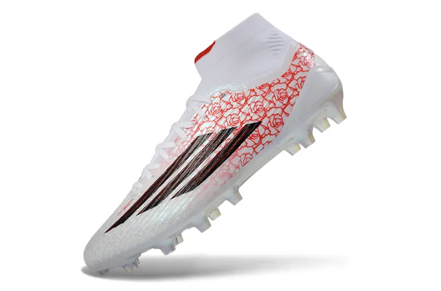 Adidas Branco Vermelho Alto Corte Colar de Meia Superior Sintético Superfície Firme Sapatos de Futebol 3