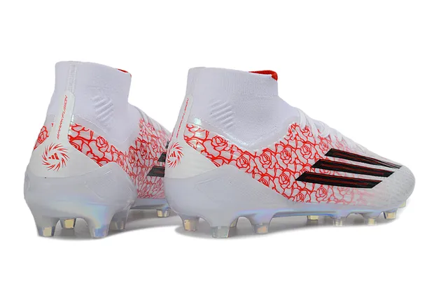 Adidas Branco Vermelho Alto Corte Colar de Meia Superior Sintético Superfície Firme Sapatos de Futebol 5