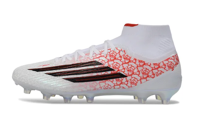Adidas Branco Vermelho Alto Corte Colar de Meia Superior Sintético Superfície Firme Sapatos de Futebol 7