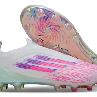 Adidas X Speedportal F50 Blanco Rosa Azul Holográfico Zapatos de Fútbol para Césped Firme