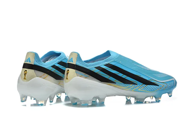 Adidas X Speedportal Zapatos de fútbol azul claro negro dorado para terreno firme 2