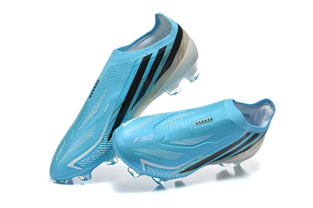 Adidas X Speedportal Zapatos de fútbol azul claro negro dorado para terreno firme 3