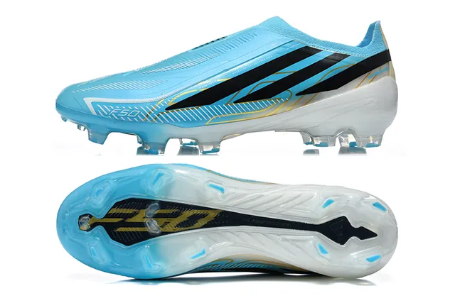 Adidas X Speedportal Zapatos de fútbol azul claro negro dorado para terreno firme 5
