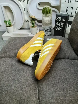 Adidas Yellow White Suede Upper Three-Stripe Side Panel Lifestyle Sneakers 6