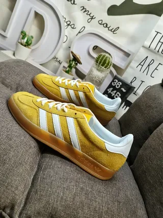 Adidas Yellow White Suede Upper Three-Stripe Side Panel Lifestyle Sneakers 7