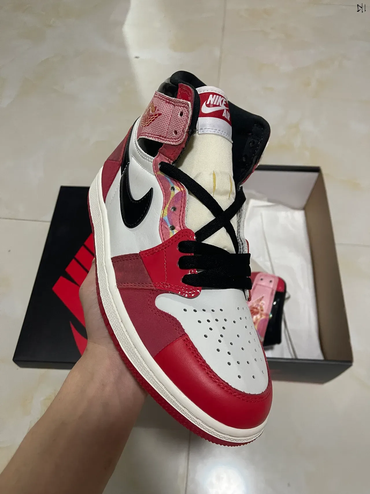 Air Jordan 1 High Multi-Material Red White Black Basketball Shoes 2