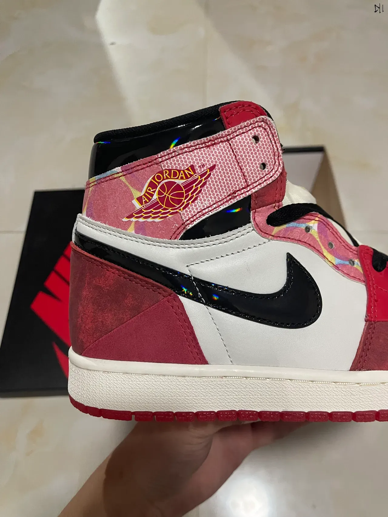 Air Jordan 1 High Multi-Material Red White Black Basketball Shoes 7