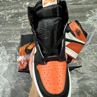 Air Jordan 1 ऑरेंज ब्लैक हाई-टॉप लेदर-पैनल्ड बास्केटबॉल जूते