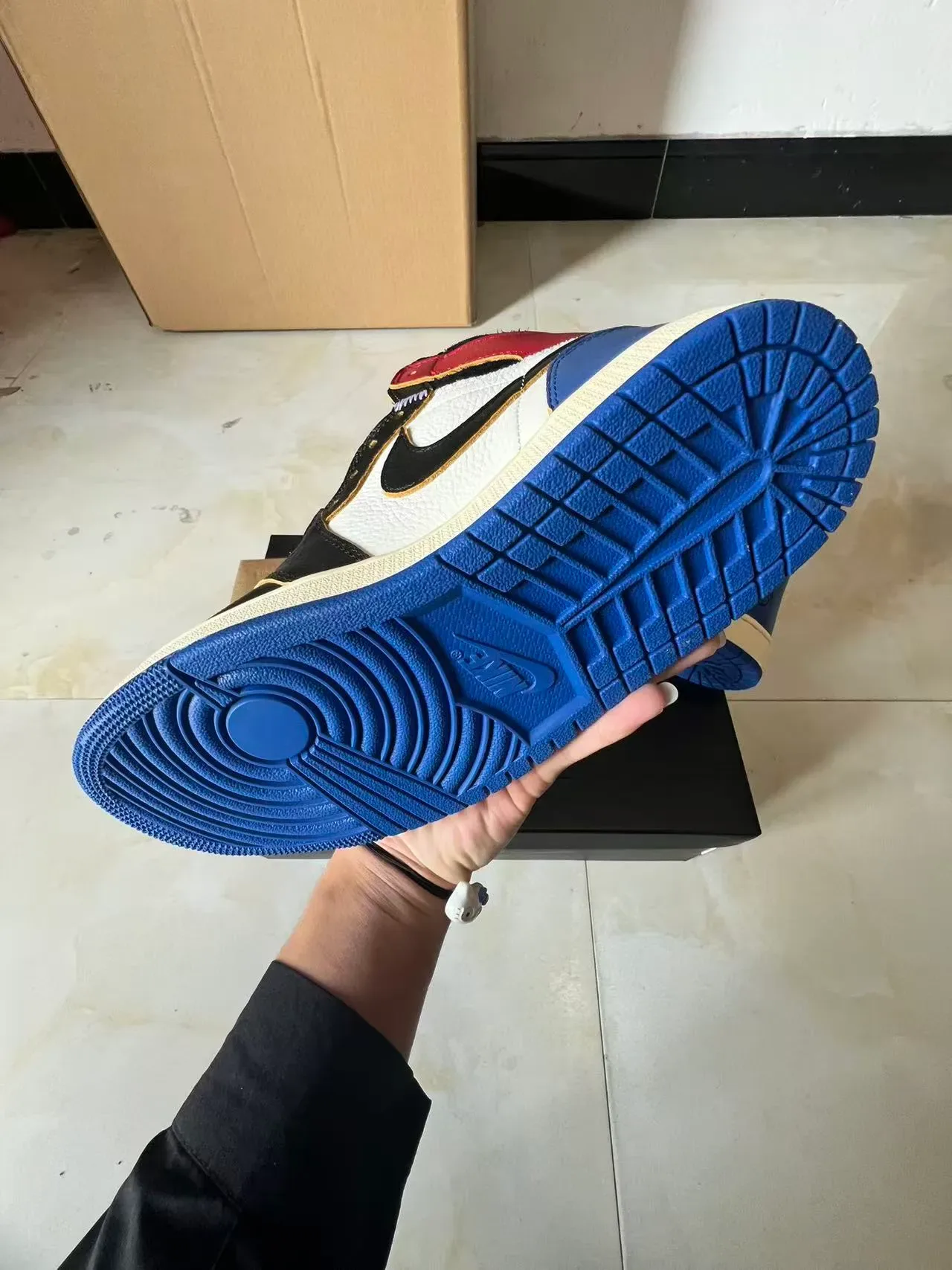 Air Jordan 1 Tênis de Basquete Branco Azul Alto em Couro 6