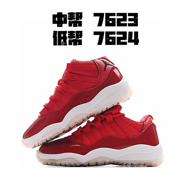 Air Jordan 11 सफेद लाल पेटेंट लेदर बास्केटबॉल जूते 9