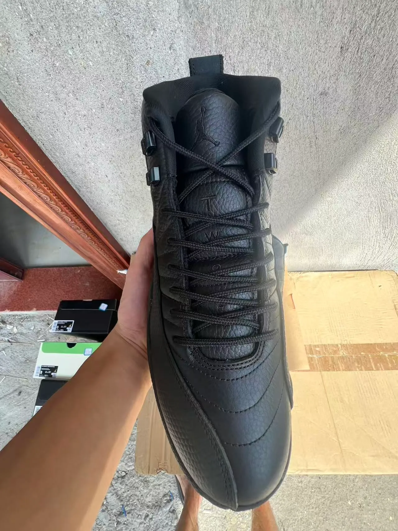 Zapatillas de baloncesto de cuero totalmente negro Air Jordan 12 3