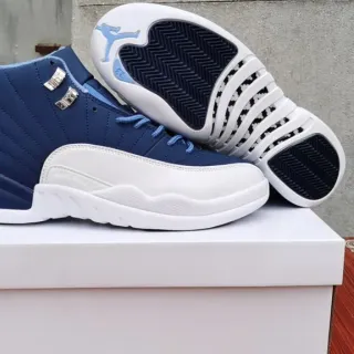 Air Jordan 12 Navy and White Tênis de Basquete