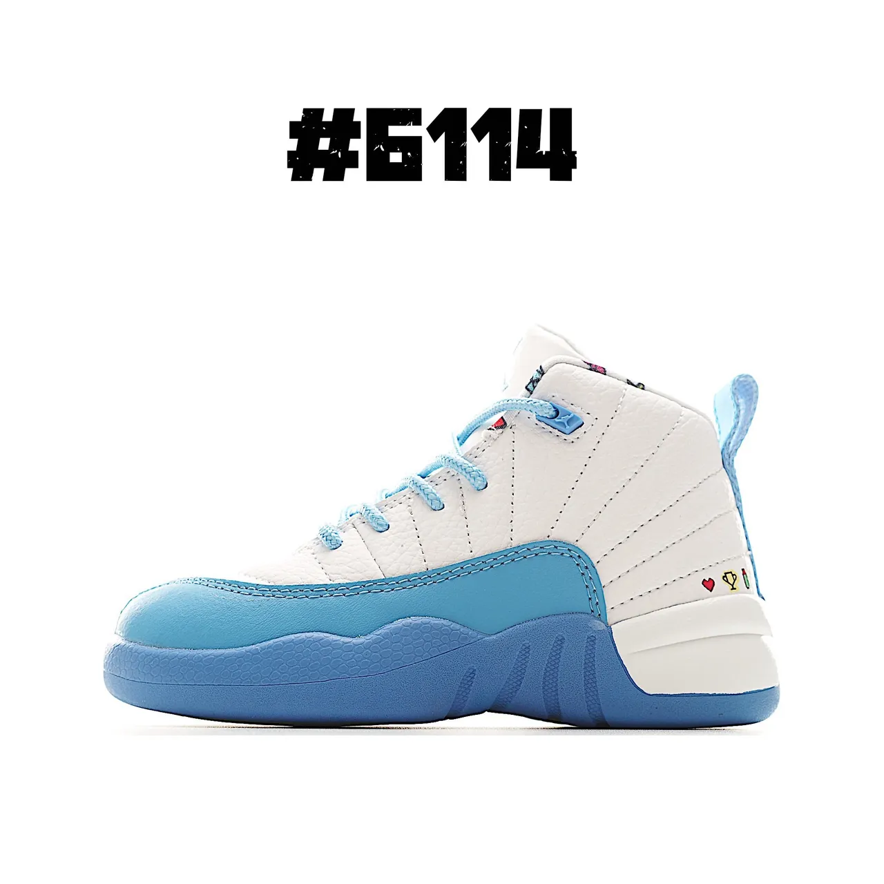 Air Jordan 12 White and Blue Kids Basketball Shoes 6