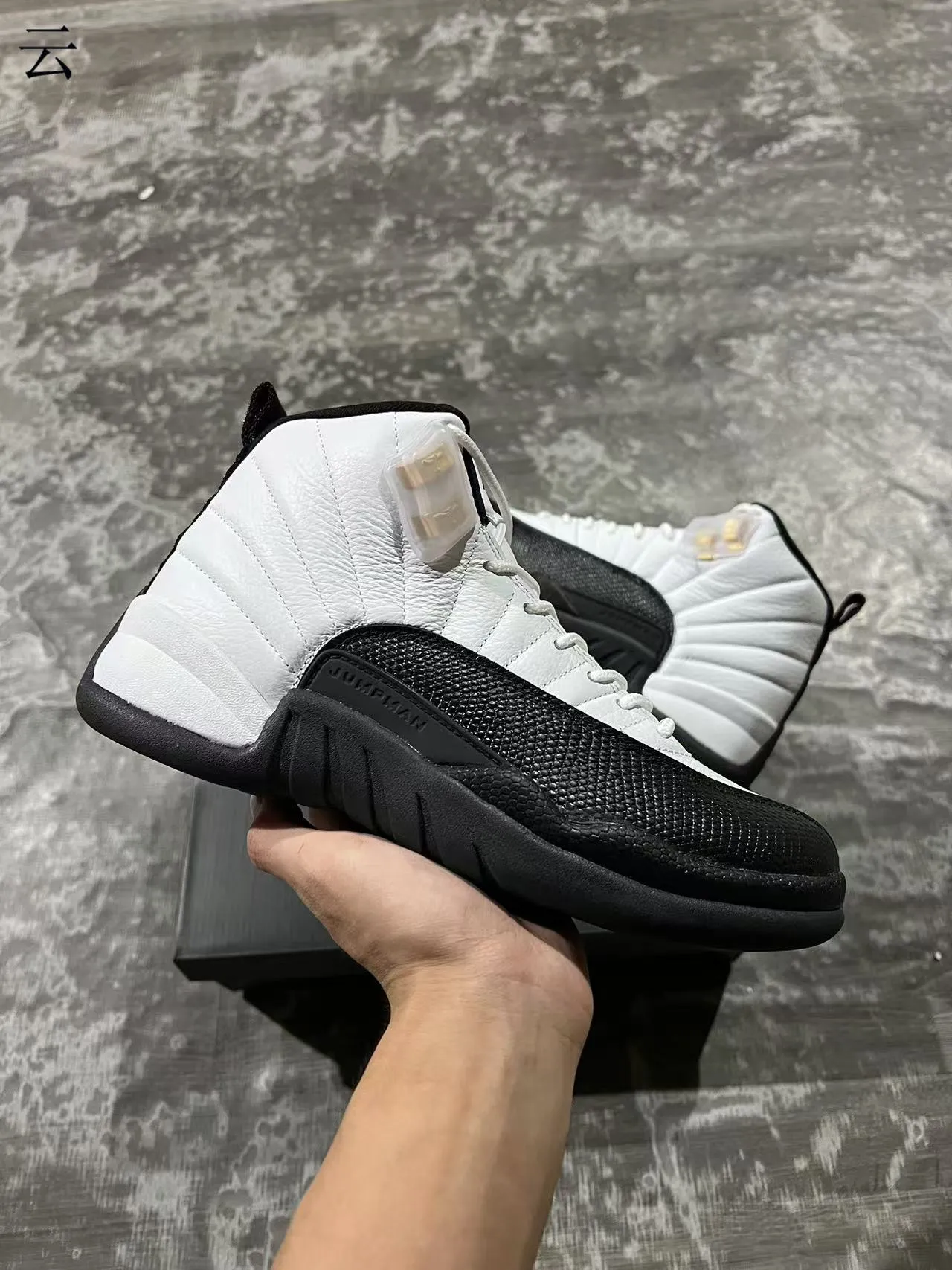 Chaussures de basketball Air Jordan 12 blanc noir or 4
