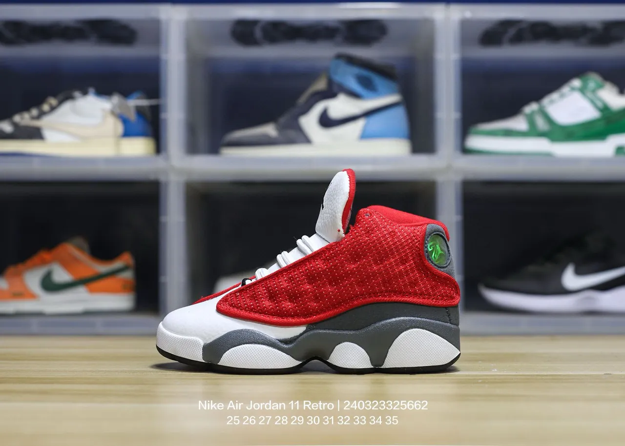 Air Jordan 13 حذاء كرة السلة أبيض أسود أحمر أخضر 7