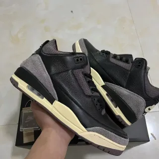 Air Jordan 3 Preto Cinza Creme Tênis de Basquete