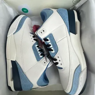 Air Jordan 3 डेनिम पैनल सफ़ेद नेवी बास्केटबॉल जूते