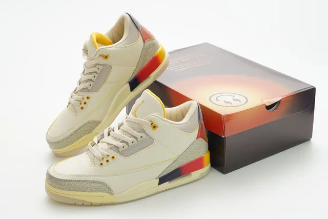 Tênis de basquete Air Jordan 3 Off-White com estampa de elefante e calcanhar degradê 4