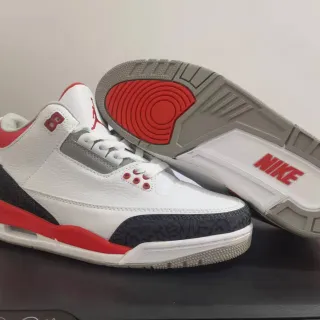 Tênis de basquete Air Jordan 3 branco cimento vermelho