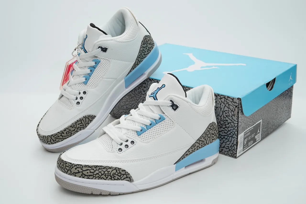 Air Jordan 3 白色浅蓝爆裂纹篮球鞋 4