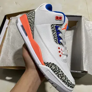 Air Jordan 3 Tênis de basquete branco laranja azul com estampado de elefante
