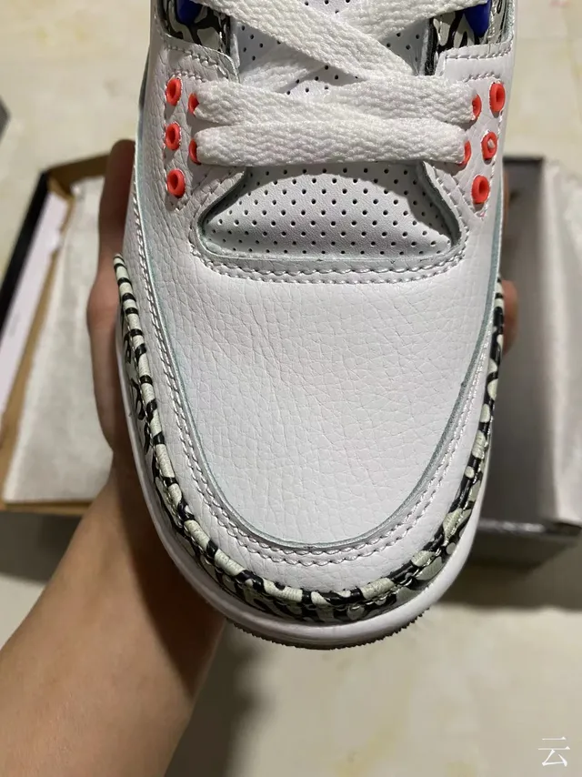 Air Jordan 3 Chaussures de basketball blanches orange bleu imprimé éléphant 3
