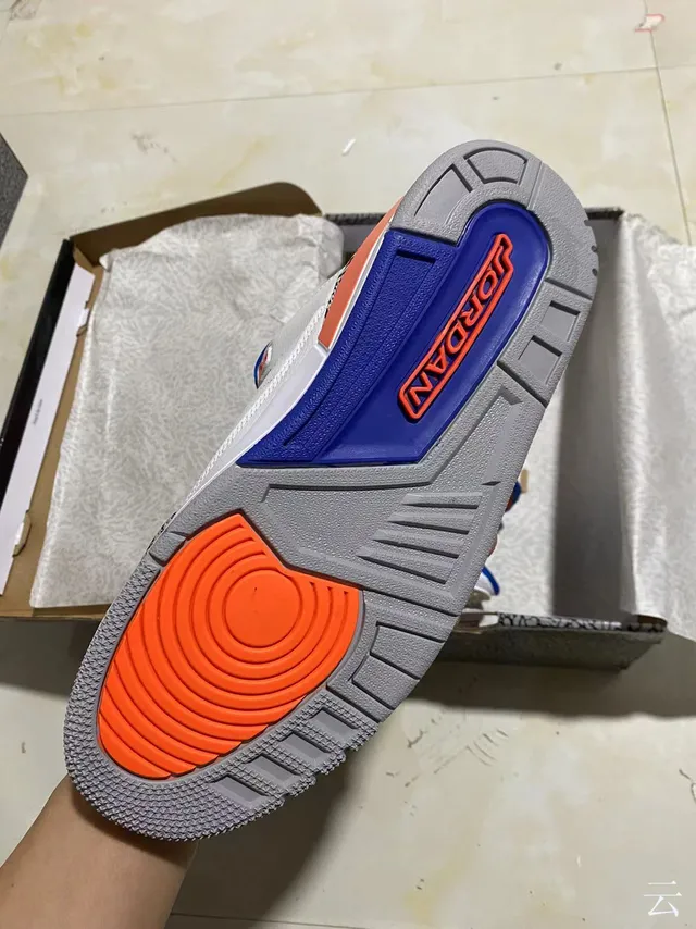 Air Jordan 3 Chaussures de basketball blanches orange bleu imprimé éléphant 5