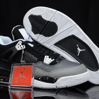 Air Jordan 4 काले ग्रे सफेद बास्केटबॉल जूते