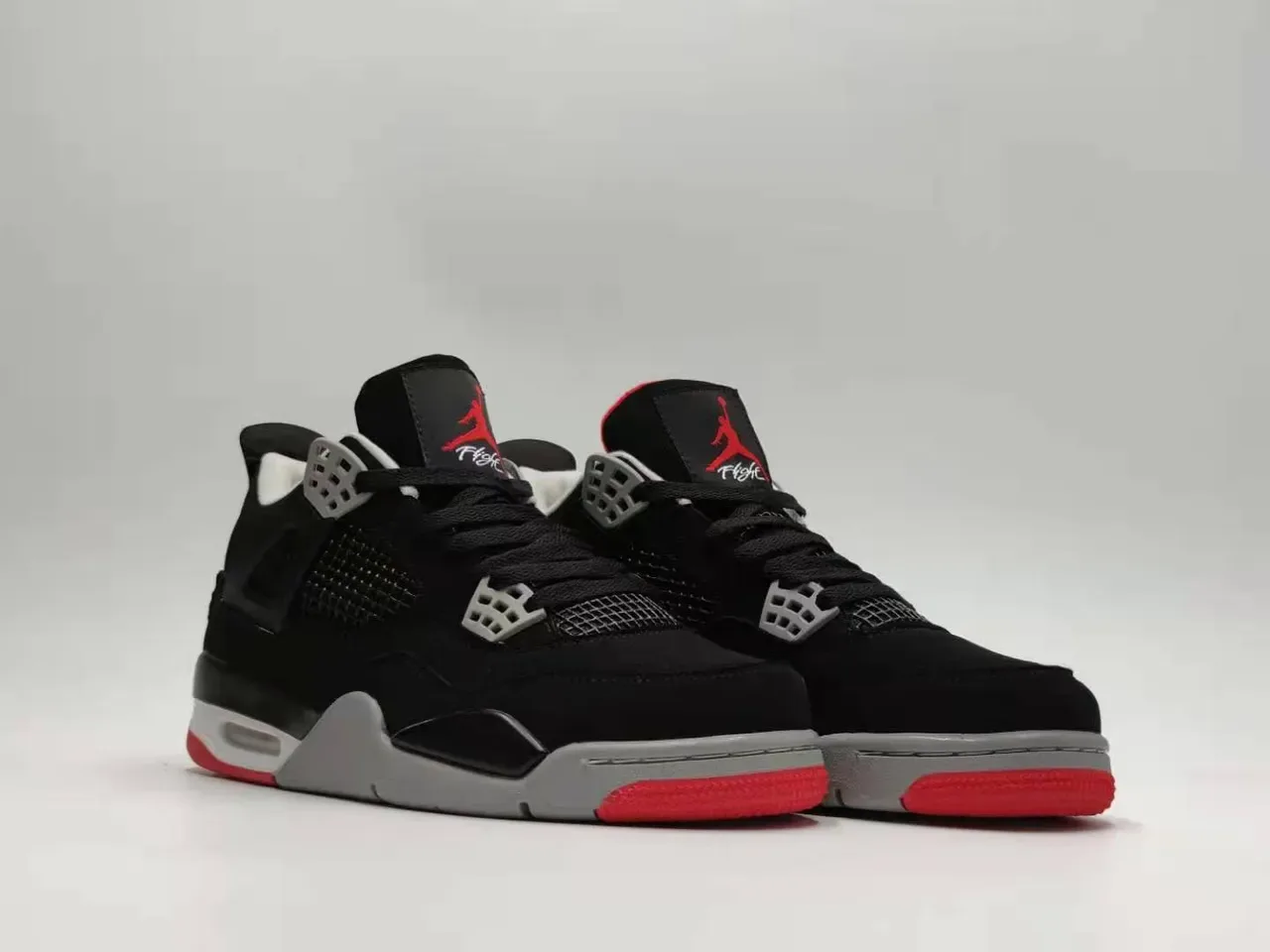 Air Jordan 4 Negro Rojo Gris Zapatos de Baloncesto 3