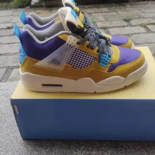 Zapatillas de baloncesto Air Jordan 4 Retro amarillo morado cian
