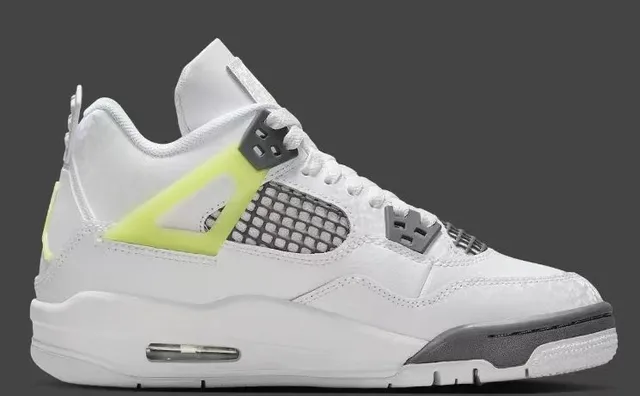 Air Jordan 4 أحذية كرة السلة أبيض أصفر نيون أسود 2