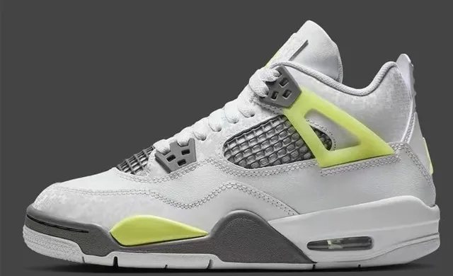 Air Jordan 4 أحذية كرة السلة أبيض أصفر نيون أسود 3