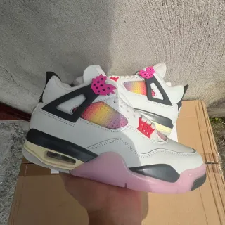 Tênis de basquete Air Jordan 4 degradê branco e rosa