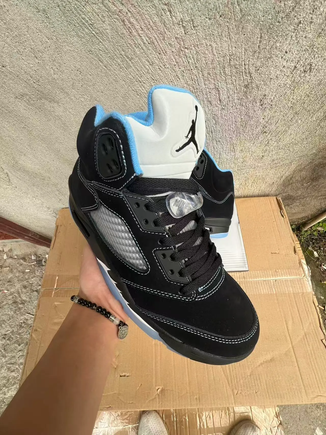 Air Jordan 5 Negro Azul Claro Blanco Zapatos de Baloncesto 5