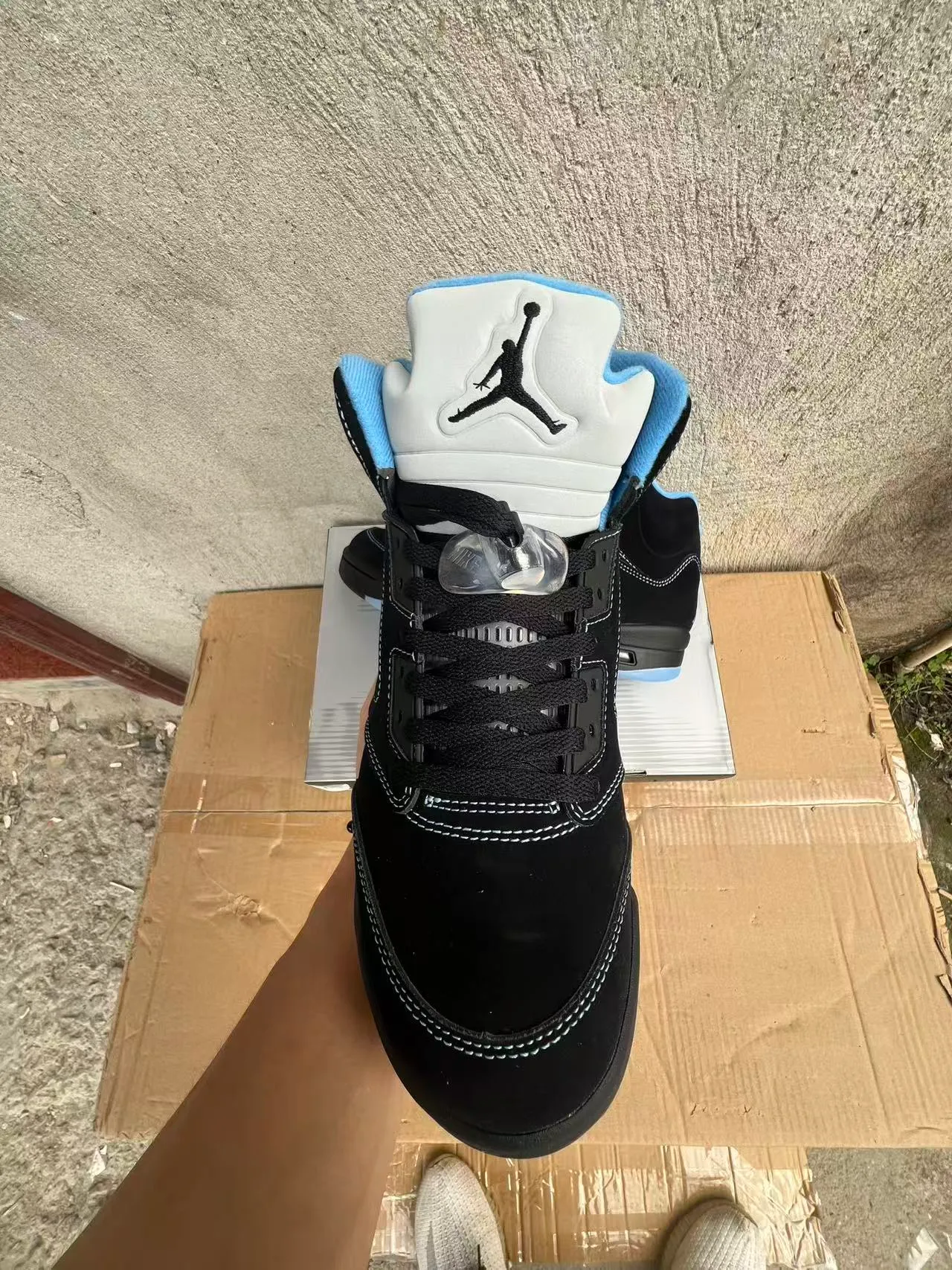 Air Jordan 5 Negro Azul Claro Blanco Zapatos de Baloncesto 6