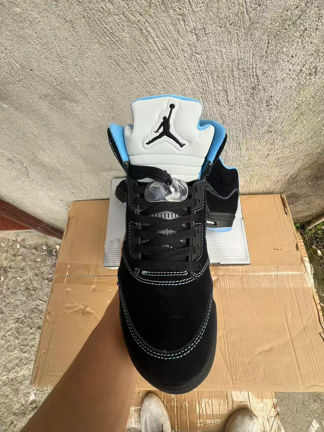 Air Jordan 5 Negro Azul Claro Blanco Zapatos de Baloncesto 7